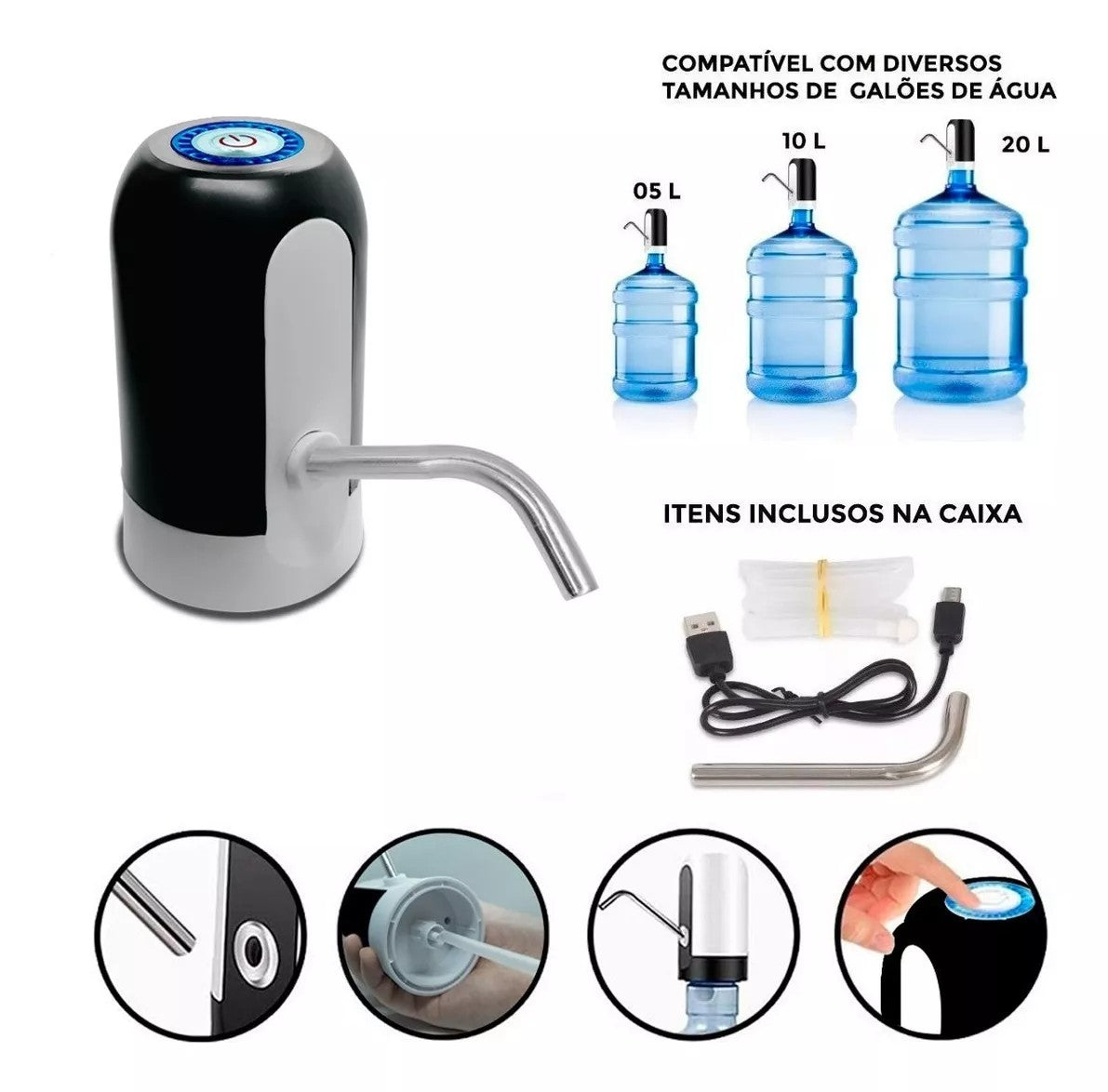 Bomba Elétrica Recarregável para Galão de Água | Praticidade e Conforto